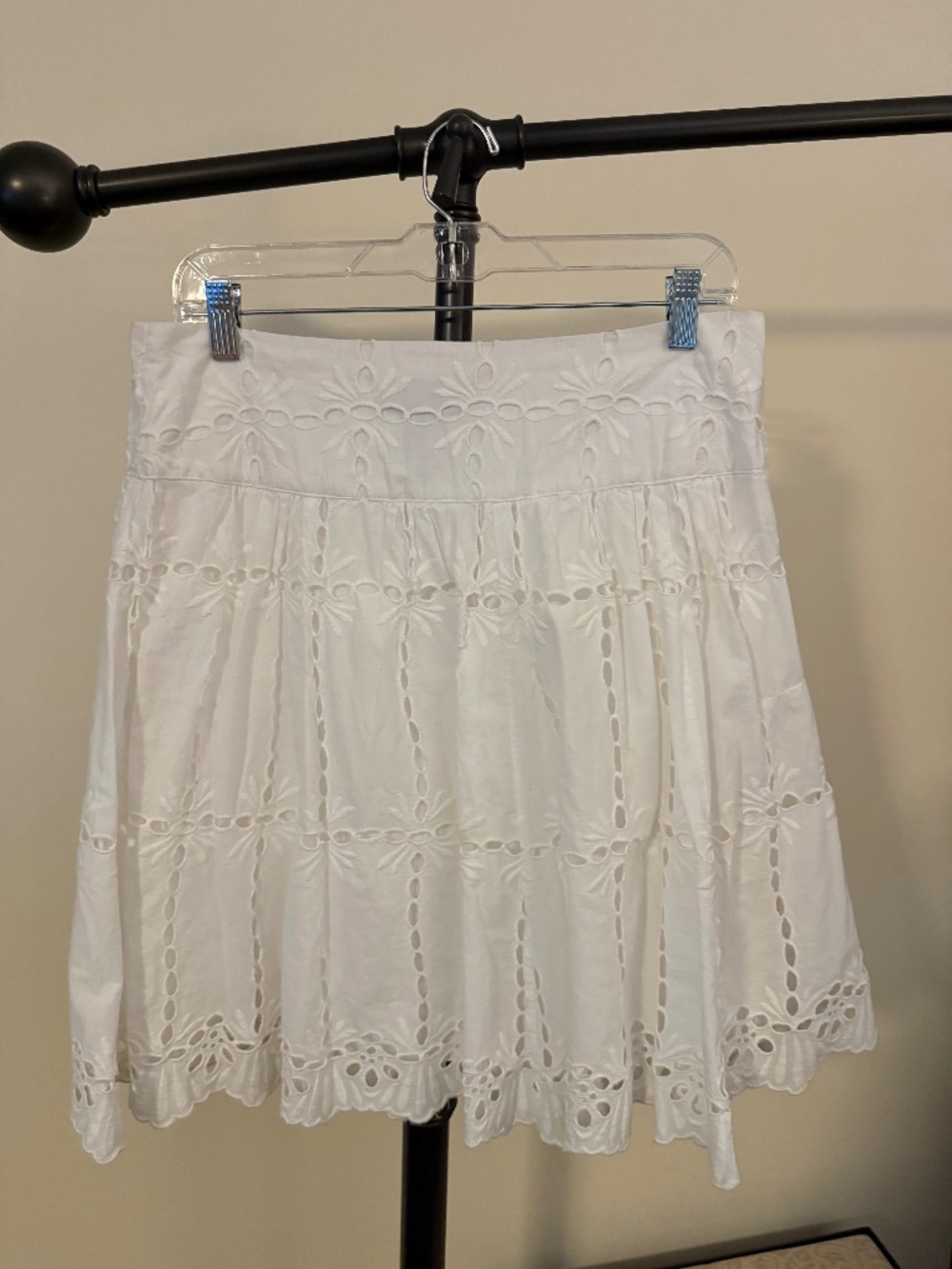 INC International Concepts White Eyelet Lace Cotton A-Line Mini Skirt
